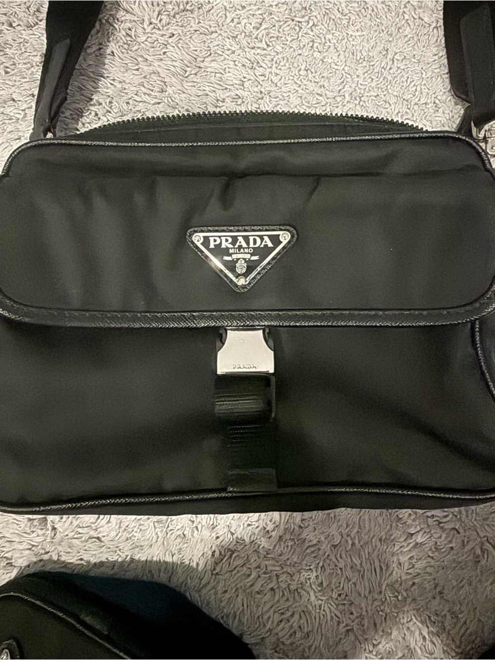 Prada Black Saffiano Nylon Messenger with Silver-Tone Hardware